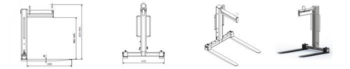 Drawing of pallet hook lifting fork set